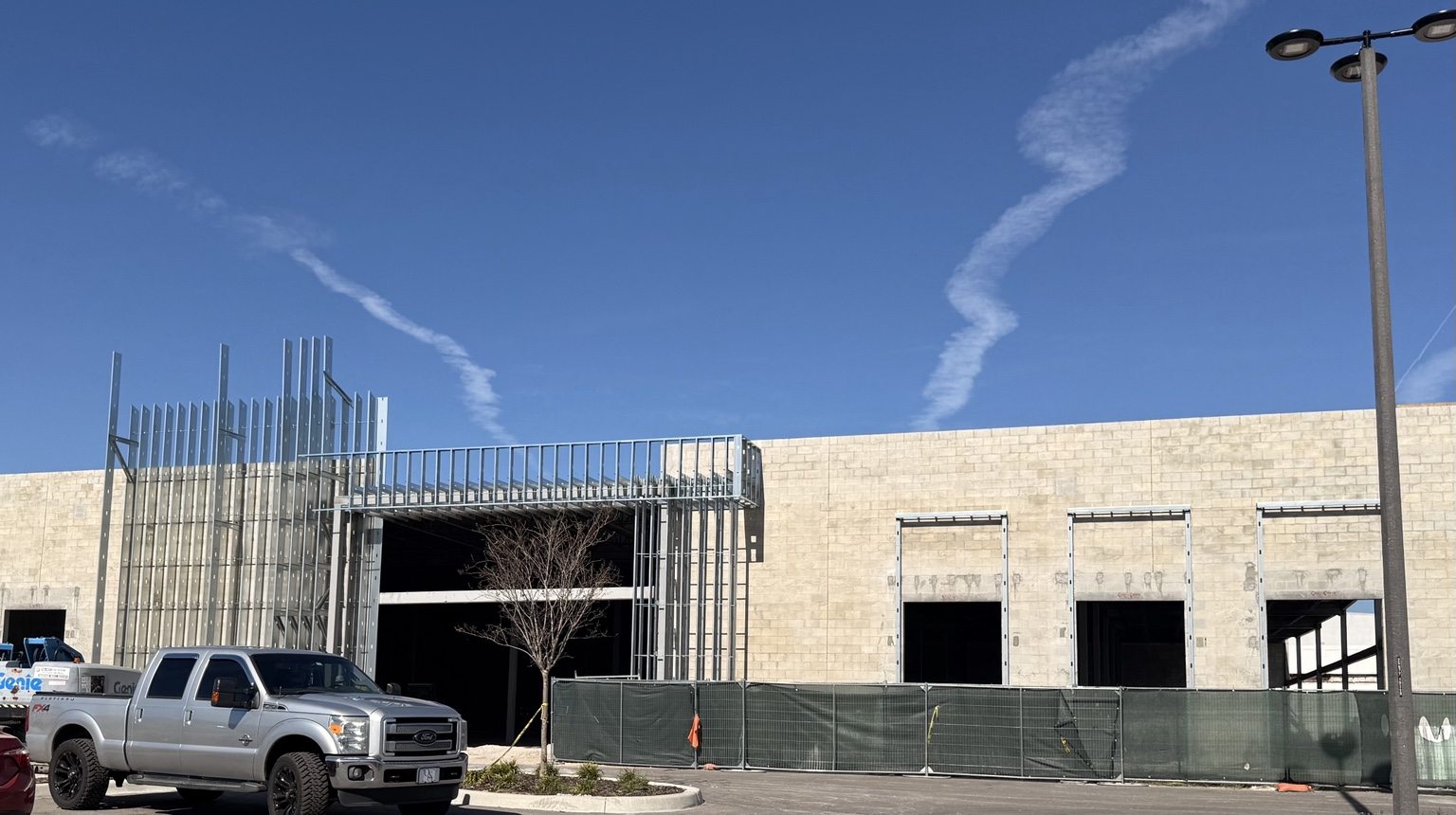 LA Fitness exterior during metal framing construction
